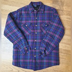 VTG Woolrich Plaid Button-Up Shirt-jacket Quilt Lined Heavy Blue Purple Pockets